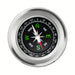Compass with silver rim and black dial on a white background